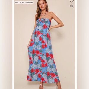Blue Floral Halter Maxi Dress